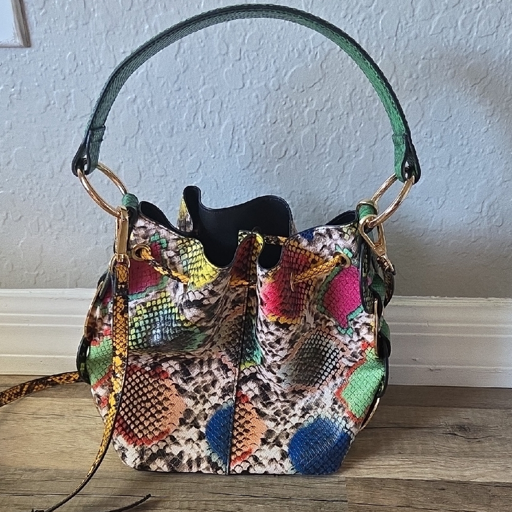 Aldo Multicolor Python Snake-Print Bucket Bag wit… - image 4